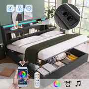 Letto matrimoniale grigio 140x190 testiera contenitore USB LED doghe in legno