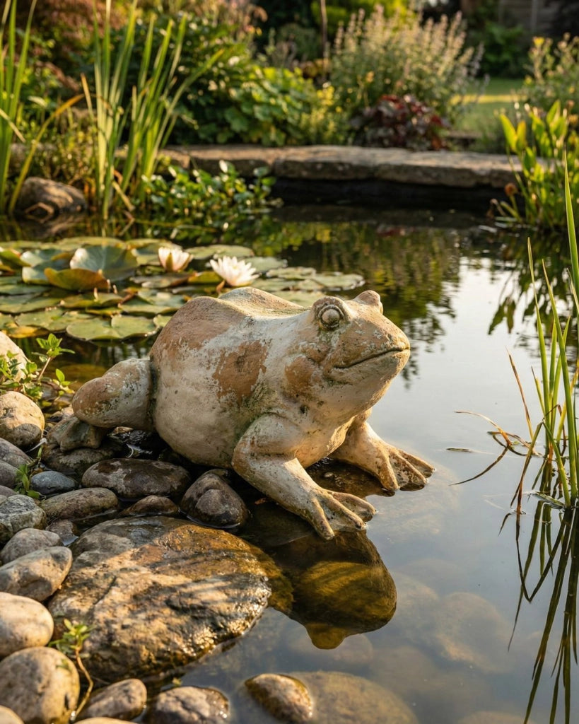 Statuetta decorativa da giardino rana in MgO beige 36 x 50 x 23 cm elemento decorativo per giardino terrazza e patio