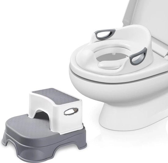 Sedile per Bambini con Gradino per Bambini, Potty per Bambini con Gradino per Bambini da 1 a 7 Anni, Sedile per Bambini per la Toilette, Sedile per Bambini con Cuscino Antiscivolo per l'Attacco alla Toilette (Grigio)