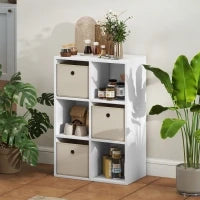 Libreria a Cubi con 6 Compartimenti e 3 Cassetti di Stoffa 53,7x30x79,8 cm Bianco e Beige