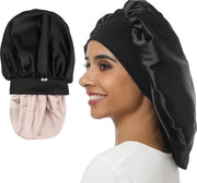 Sacco per capelli in seta - 16 momme - copertura capelli ampia - seta a doppia faccia satinata - seta nera - capelli lunghi e ricci - donna