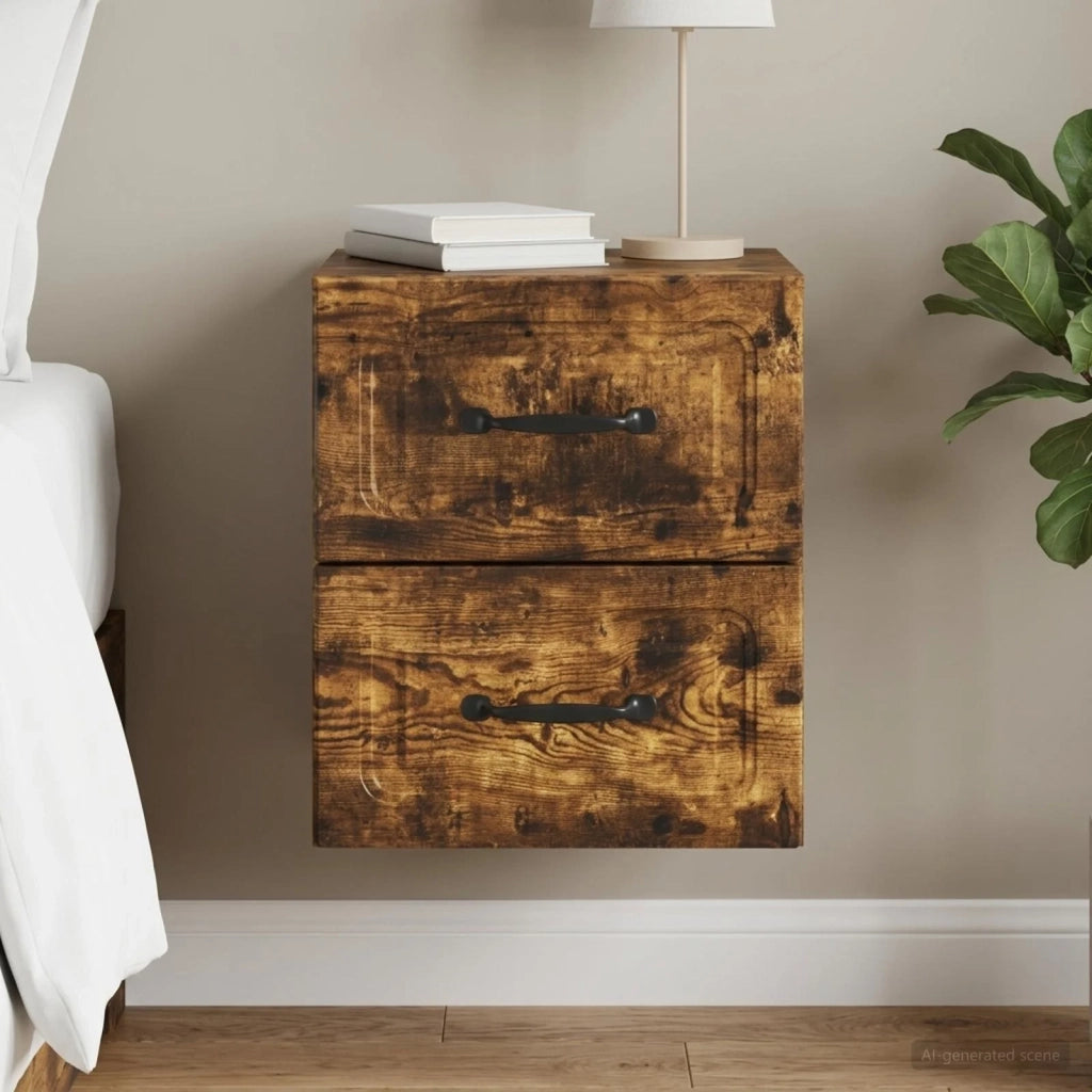 Mobiletto da notte a muro Rovere Fumo 34,5 x 33 x 40 cm 899325