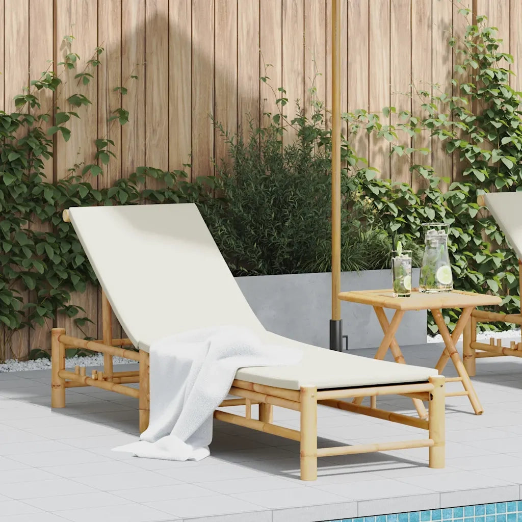 Lettino Prendisole | Sdraio da giardino | Lettino da sole con Cuscini 55x199x30 cm in Bamb¨´