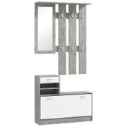 Set Mobile da Ingresso con Appendiabiti a 6 Ganci, Mobile Scarpiera con Cassetto e Specchio, Grigio