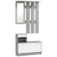 Set Mobile da Ingresso con Appendiabiti a 6 Ganci, Mobile Scarpiera con Cassetto e Specchio, Grigio