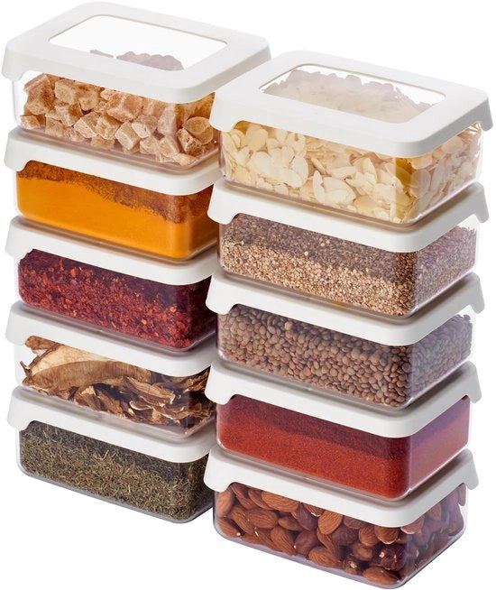 Set di 10 contenitori di conservazione 0,35L – 20% plastica biobasica con coperchio, BPA libero, lavastoviglie resistente – Organizzatore da cucina stivabile – 12,5 x 9 x 5 cm