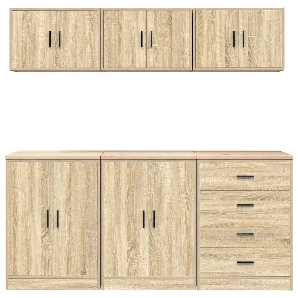 Armadi da Garage 6 pz Rovere Sonoma in Legno Multistrato 3328343