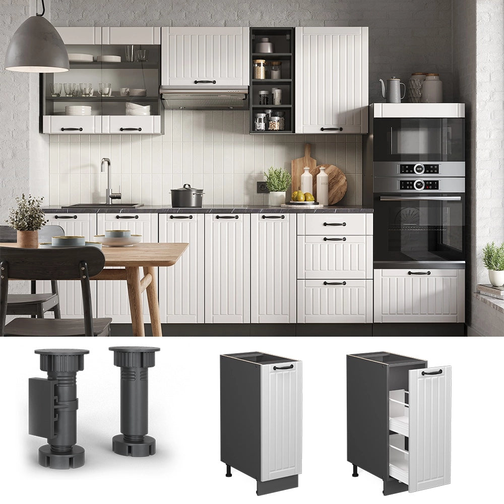 Armadio cucina dispensa alto Fame-Line Bianco rustico/Antracite 30 cm, PL Rovere Vicco