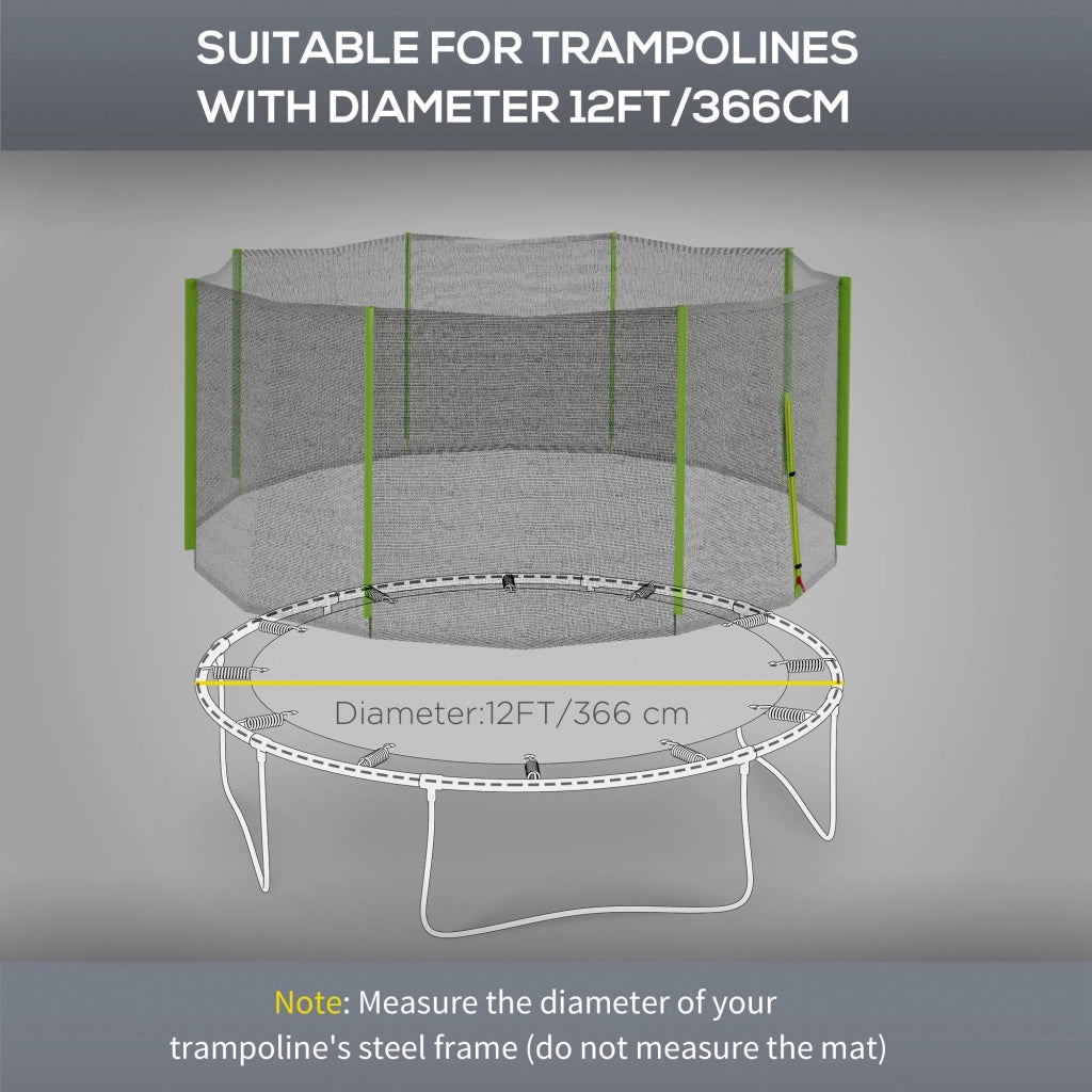 Rete di Protezione per Trampolini a 8 Pali con Ingresso con Cerniera Ø366x180 cm in PE Nero e Verde