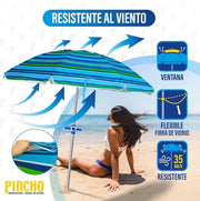 Parasole da spiaggia grande con asta 200 cm resistente al vento fino a 35 km/h in alluminio 8 costole in fibra di vetro peso 16 kg