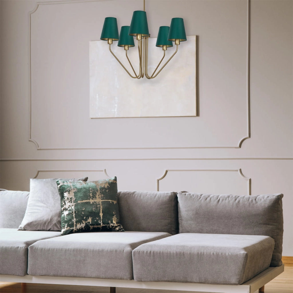 Lampadario 5 luci E27 Victoria MLP4908 verde ottone Milagro