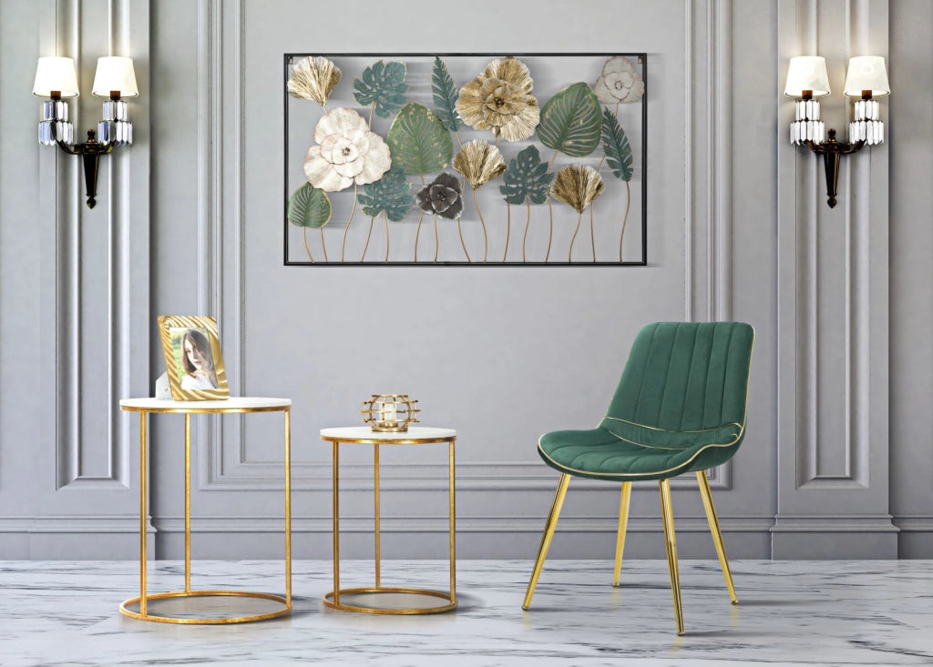 Set 2 Sedie Imbottite 51x59x79 cm in Poliestere Paris Verde e Oro