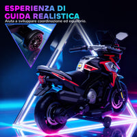 Moto Elettrica per Bambini 12V con Rotelle Specchietti e Poggiapiedi in PP e Metallo Rosso