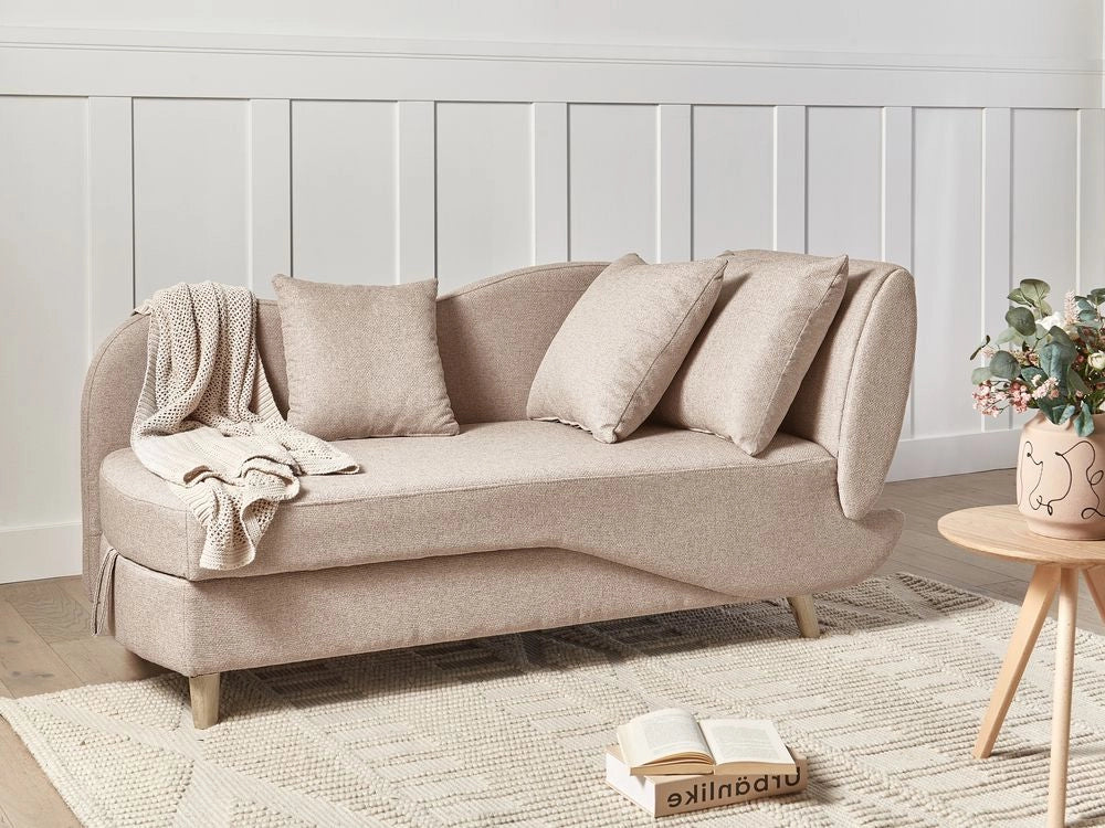 Chaise longue a destra in tessuto marrone chiaro con contenitore per il soggiorno moderno