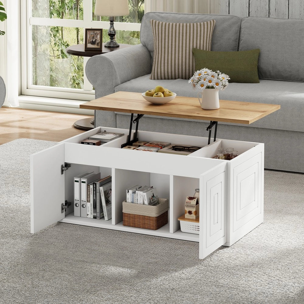 Tavolino da Salotto Regolabile in Altezza con 2 Ante ¨C Xylo ¨C Legno Naturale, 95x46x45 cm