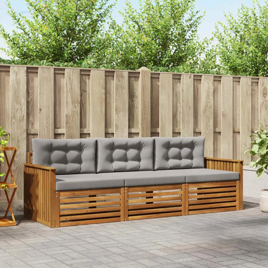 Set di divani da esterno 3 pcs Grigio Naturale e Chiaro