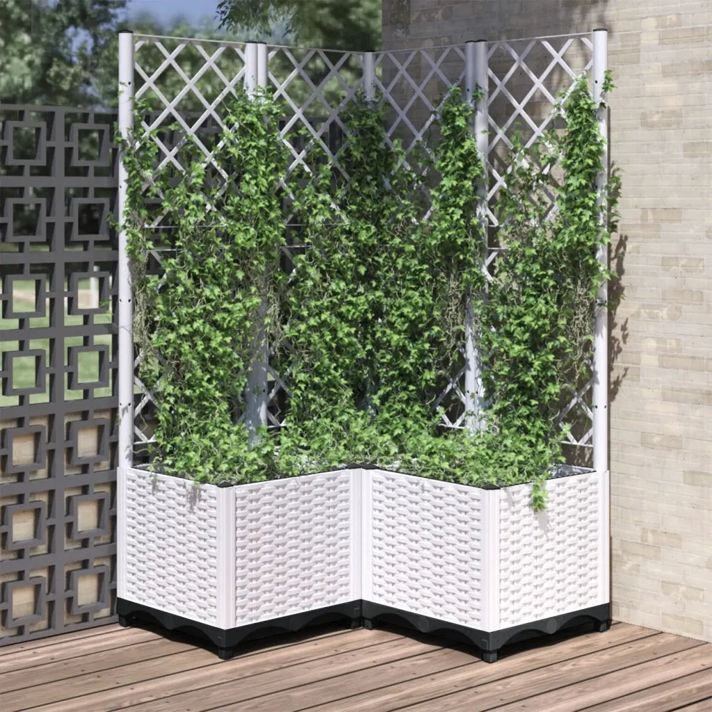 Fioriera | Cassetta per fiori | Vaso da Giardino con Graticcio Bianco 80x80x136 cm PP