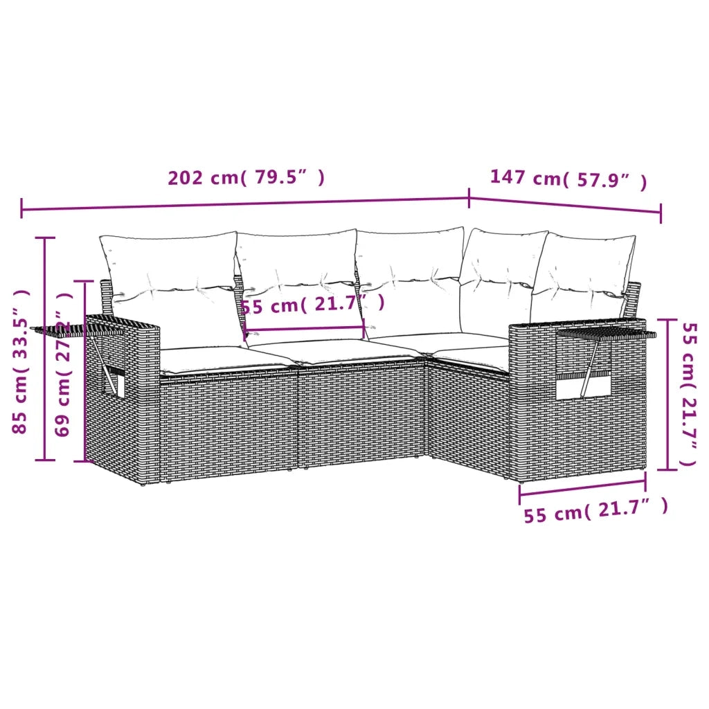 Set Divani da Giardino 4 pz con Cuscini Nero in Polyrattancod mxl 88287