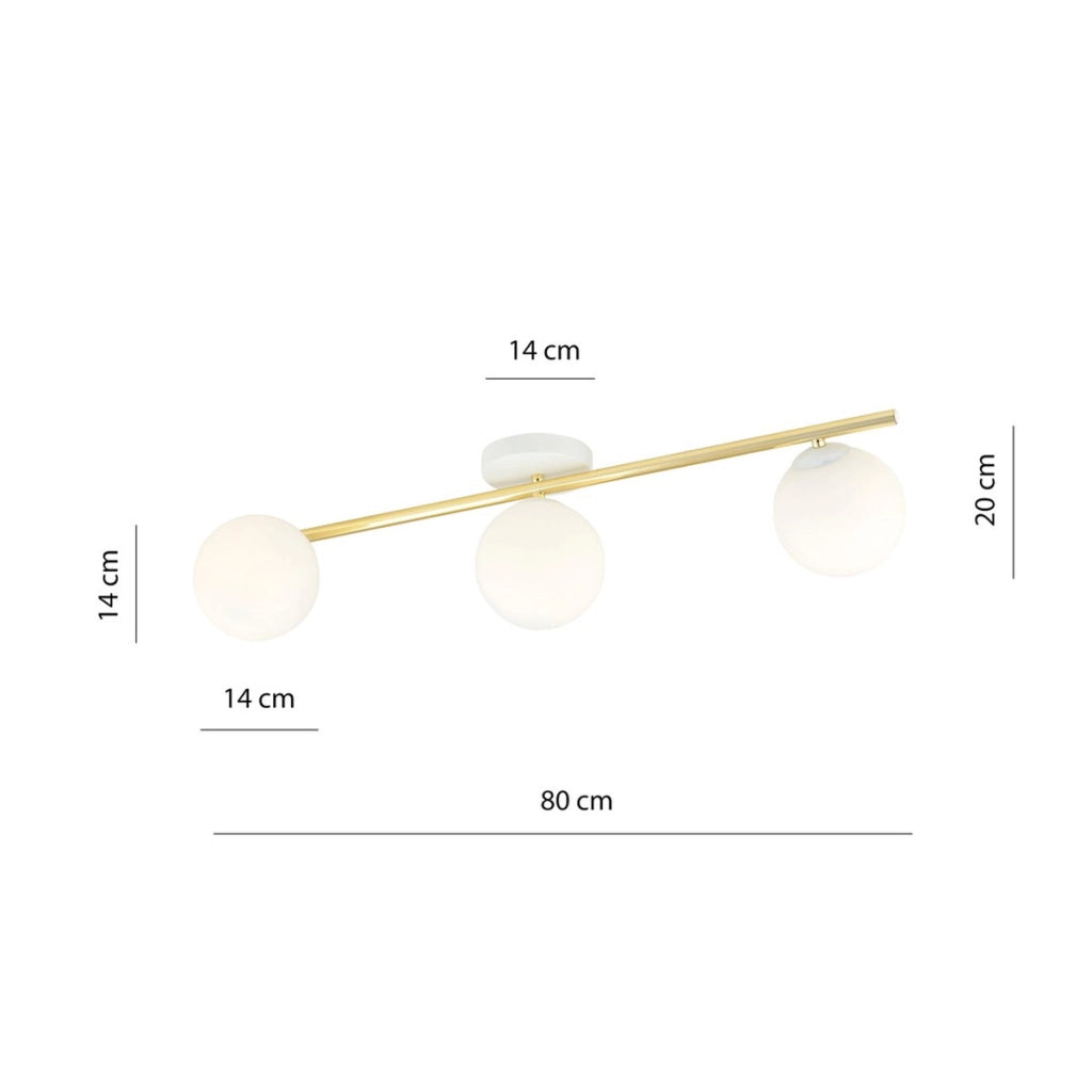 Lampada a sospensione SPLENDI con struttura dorata e sfere in vetro bianco