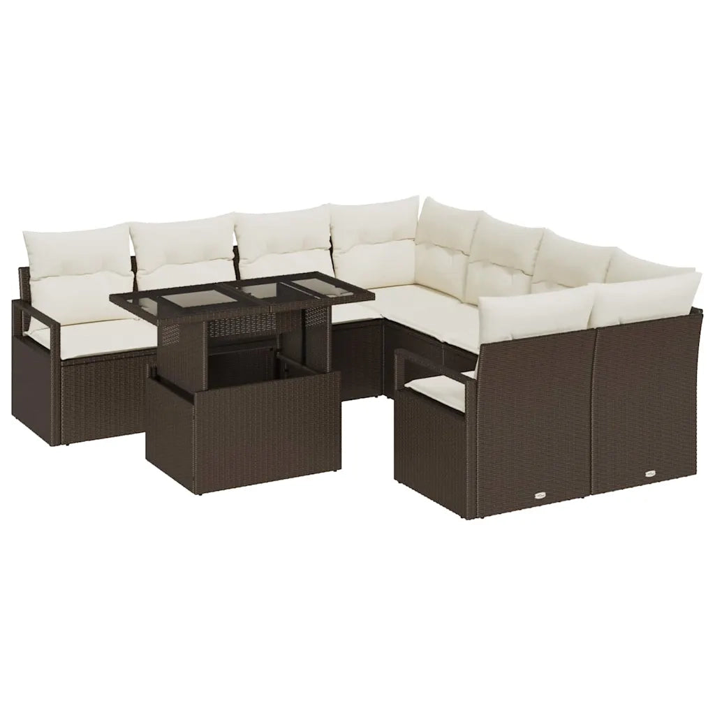 Set Divano da Giardino con cuscino 9 pcs Marrone Poly Rattan 3357531