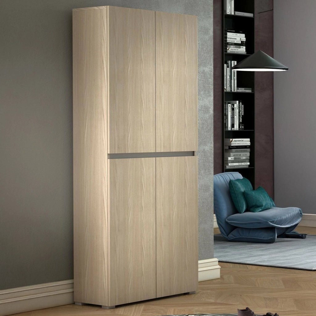 Armadio multiuso grande Arro, Scarpiera con ripiani regolabili, Mobile porta scarpe a 4 ante, 100% Made in Italy, 80x37h195 cm, Olmo