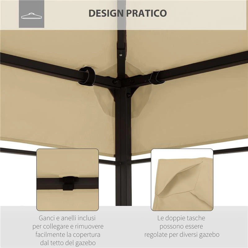 COPERTURA DI RICAMBIO PER GAZEBO 4X3 M IN POLIESTERE ANTI UV CON TETTO A 2 LIVELLI CREMA