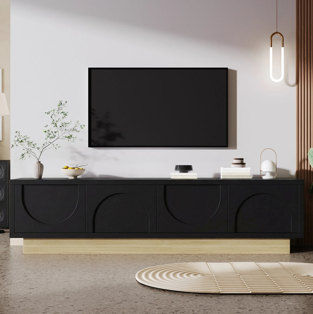 Mobile TV nero con effetto legno e 4 ante, 175 cm