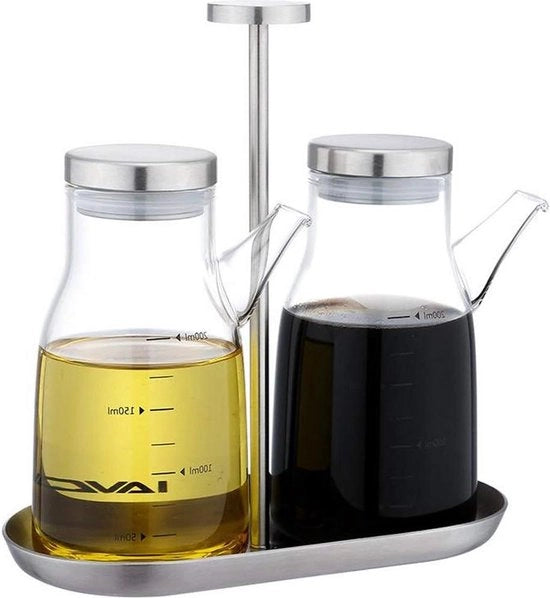 Dispensatore di olio da cucina in vetro - Set di 2 cricche di olio d'oliva senza gocciolamento - Loodvrij 200 ml - Standard
