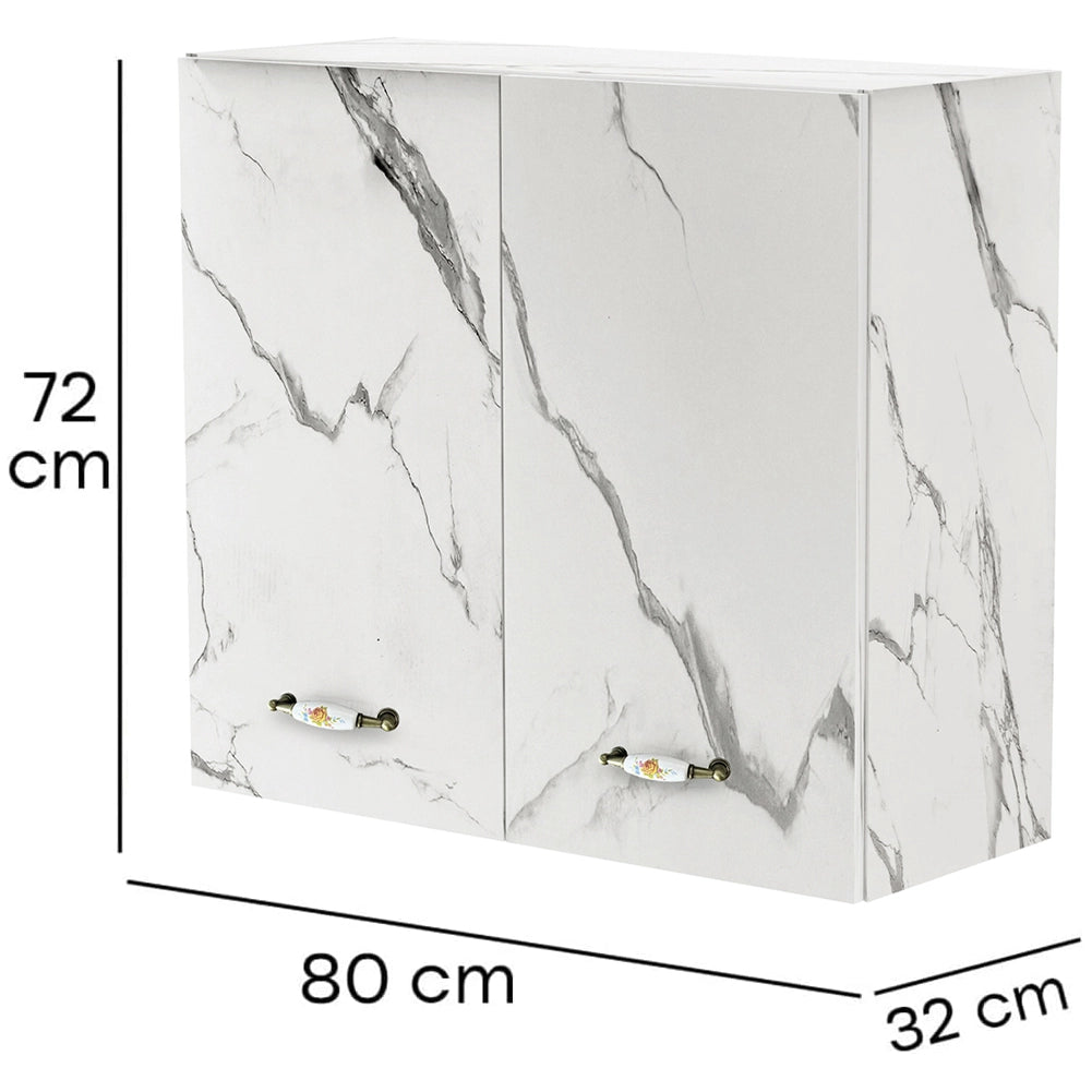 Pensile da Cucina Armadio Sospeso da Parete Doppia Anta Bianco Effetto Marmo