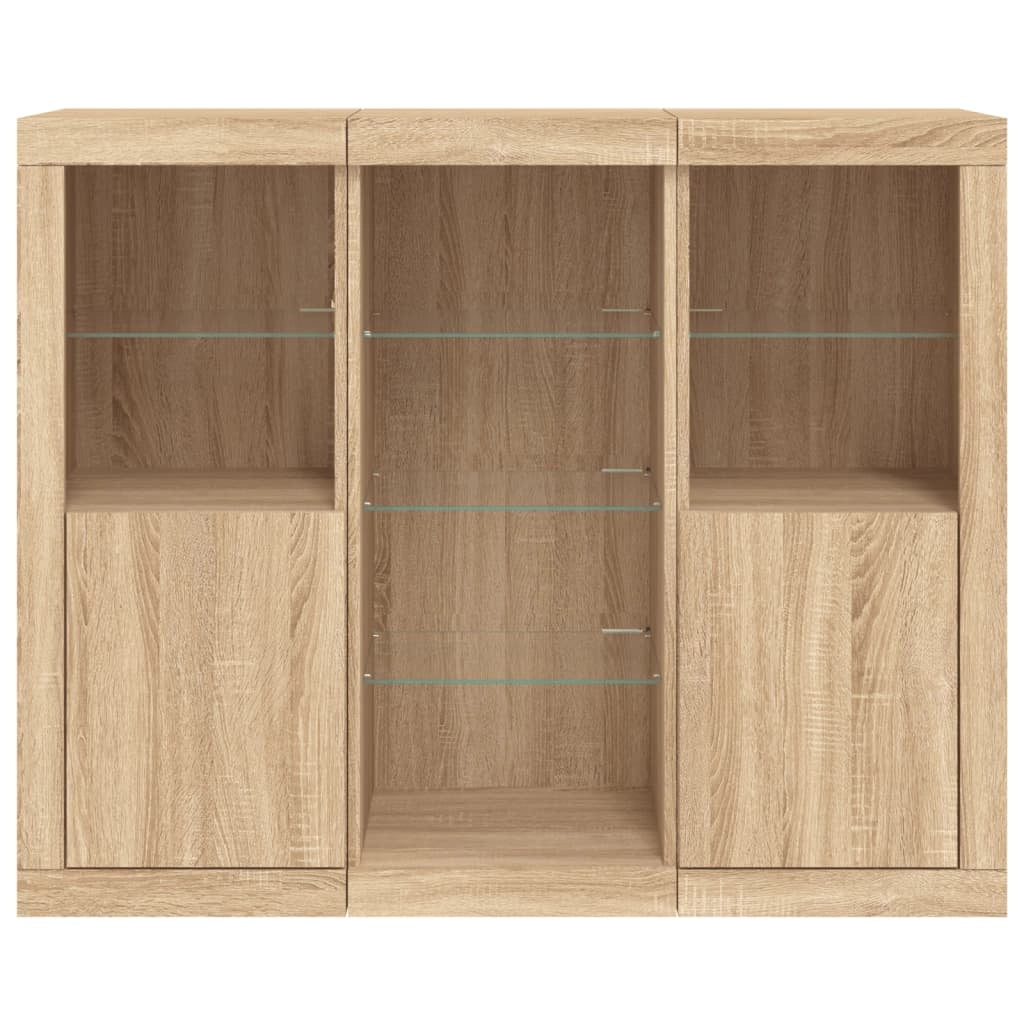 Buffet credenza cassettiera armadio mobile contenitore organizer per cucina soggiorno salotto con luci a LED 3 pezzi in legno ingegnerizzato Sonoma marrone 02_0037214