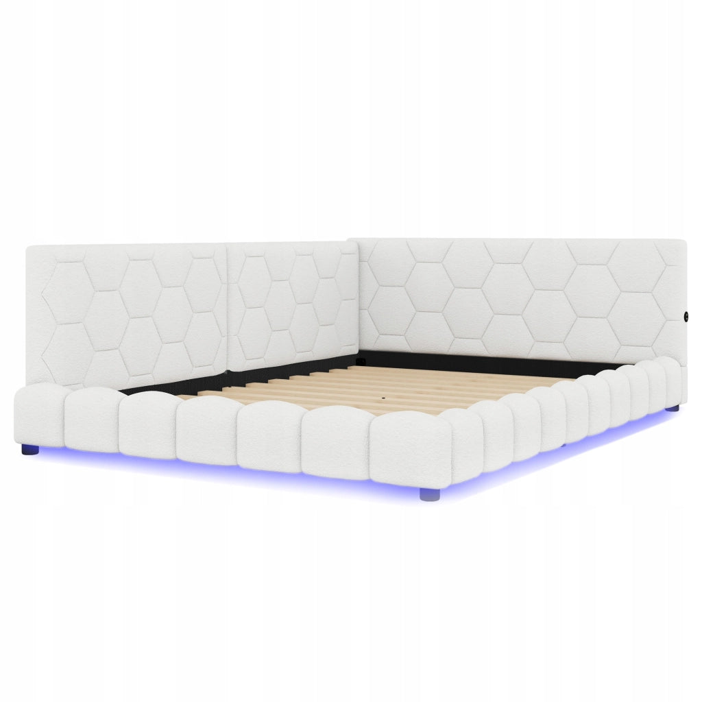 Letto singolo 140x200 - Xylo - Bianco con illuminazione RGB e porte USB-C