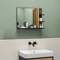 Specchiera Bagno Moderna da Parete a 4 Ripiani in Legno, 45x15x58.5cm, Nero