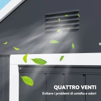 Casetta da Giardino Porta Attrezzi in Acciaio Zincato e PP con Finestra, 259x172x222 cm, Grigia e Bianca