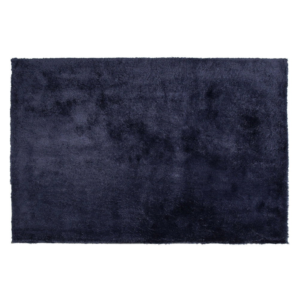 Tappeto Shaggy in misto cotone e poliestere blu 140 x 200 cm a pelo soffice e denso