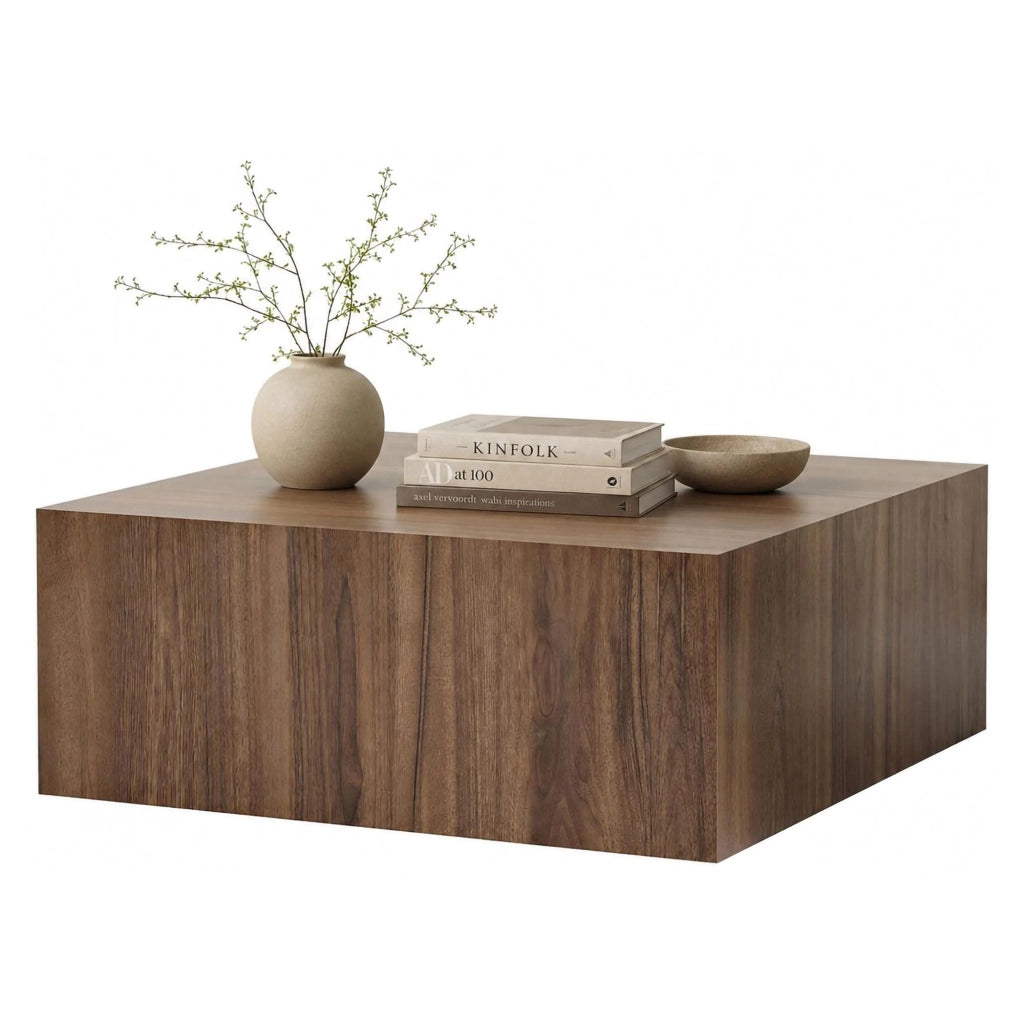 Nofaraka, Tavolino da Salotto Forma Rettangolare, 90x90x35h cm Marrone Noce