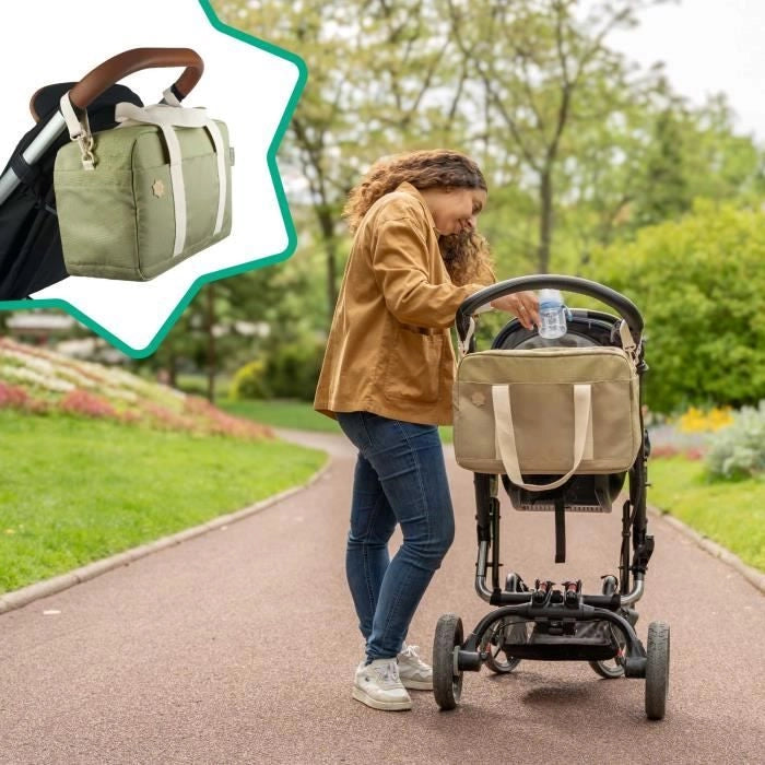 Borsa fasciatoio Badabulle Bowling - Grande capacità 20 L - Piano fasciatoio e accessori per passeggino inclusi, Oliva
