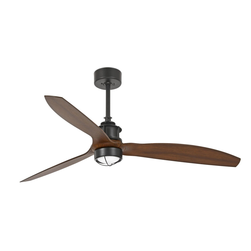 FARO Ventilatore da soffitto in Acciaio Nero Opaco Ø1280 mm motore DC 6 velocita funzione inversa per soffitti inclinati compatibile TUYA pale finitura noce Just Fan M FARO-33395WT1N