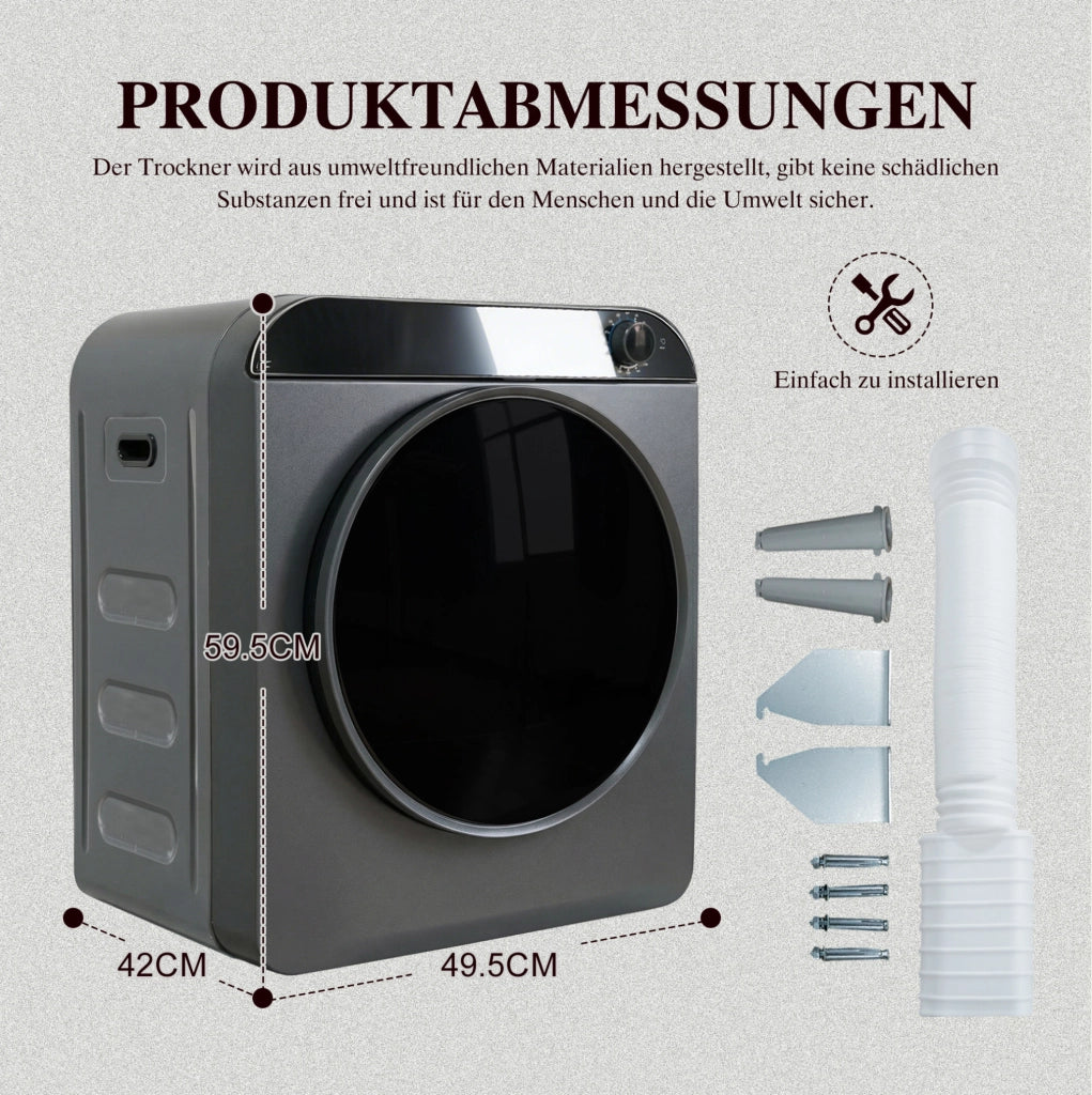 Asciugatrice compatta 5 kg con 4 programmi; sterilizzazione e montaggio a parete; grigio argento