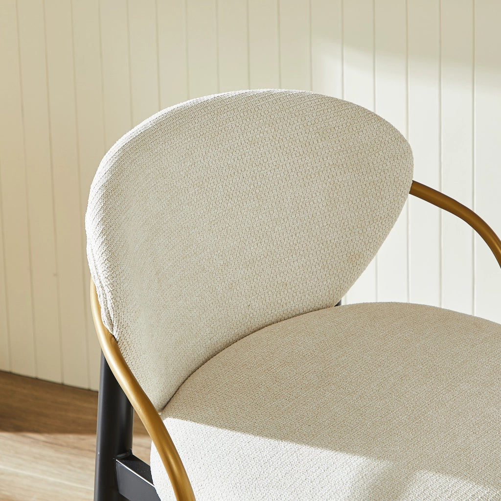 Sgabello da Bar Regolabile con Schienale, Poggiapiedi e Piedini Regolabili, in Tessuto Beige, Nero e Oro