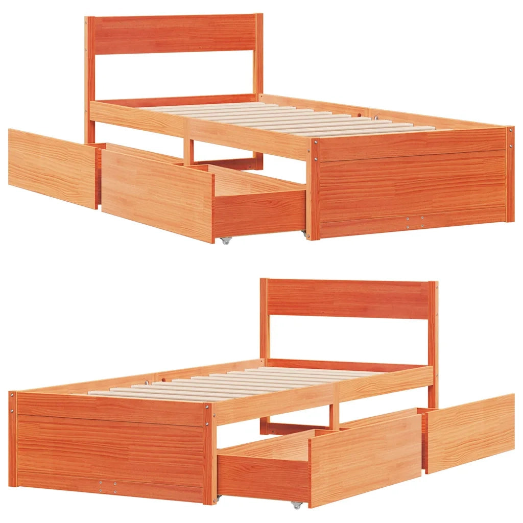 Letto senza Materasso Marrone Cera 100x200 cm in Legno di Pino 846791