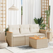 Set Divano da Giardino 4 pz con Cuscini Beige in Polyrattan