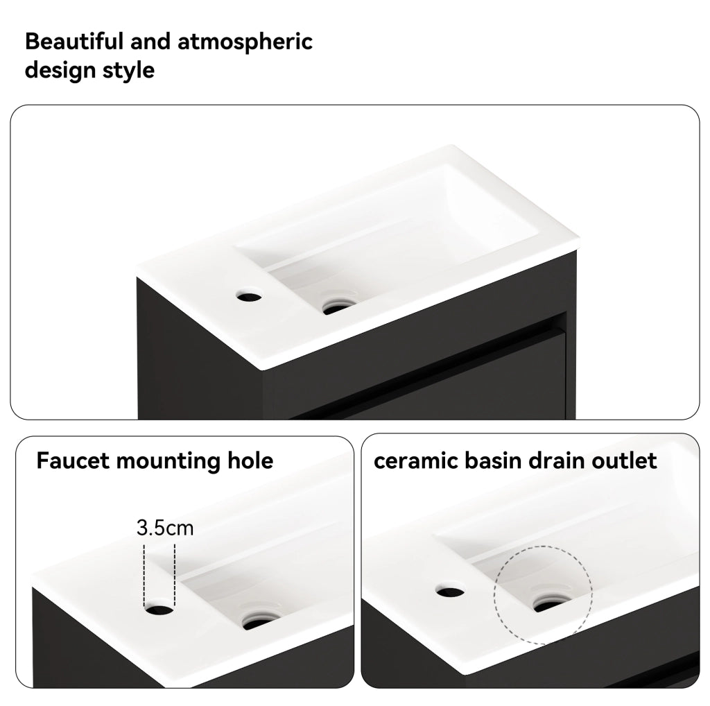 Mobile bagno nero compatto 46 cm con porta soft-close per chiusura silenziosa