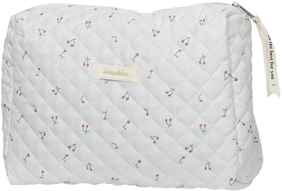 Borse per cosmetici, Borse da trucco Coquette, Borse da toeletta gonfie per donne, Grande borsa da cosmetici, Borse da trucco in cotone con disegno fiorale per bambini, donne, uomini (cerchio bianco)