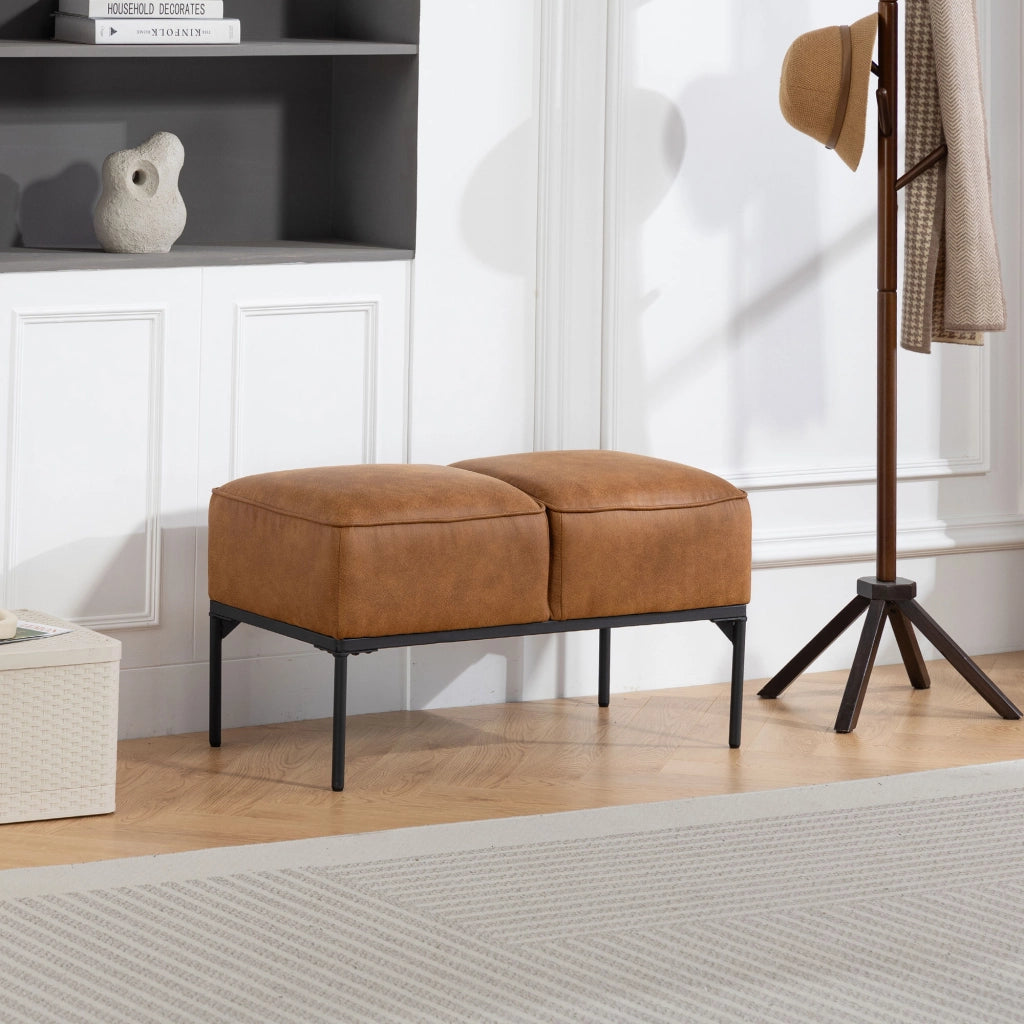 Pouf Piede Letto Imbottito Similpelle ¨C Minimal ¨C 80x40x46 cm Marrone