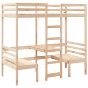 Letto singolo | Letto per adulti | Giroletto Soppalco con Scrivania e Sedie 80x200cm Legno Pino