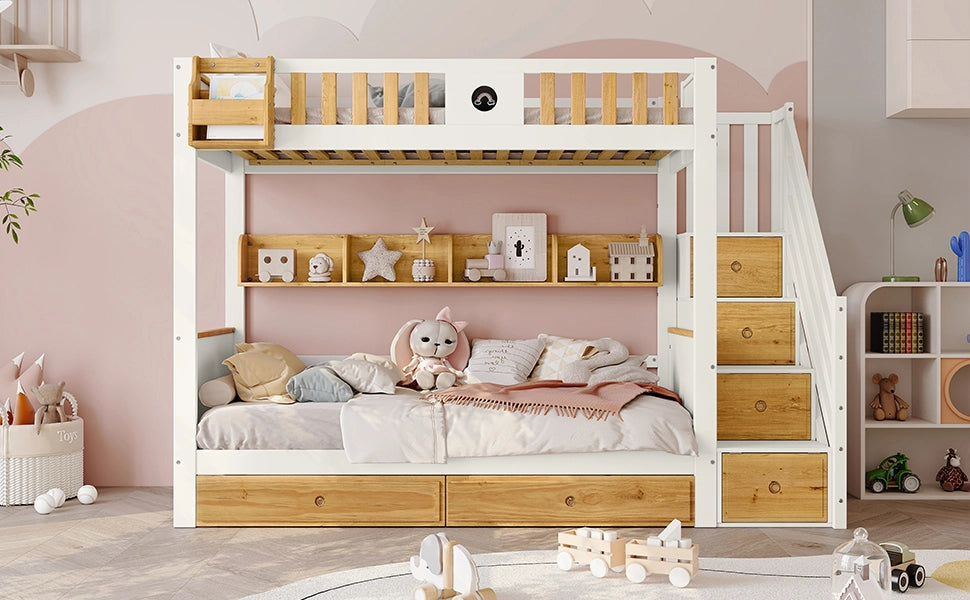 DESMIU Lit a castello 90 × 200 cm 2 posti con scala contenitore, 2 cassetti e ripiano, senza materasso