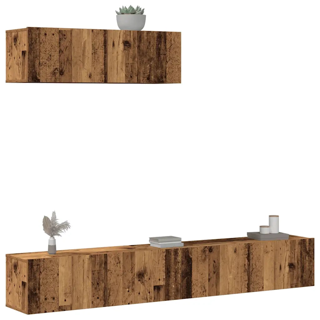 Set Mobile TV 3 pz | Armadietto TV | Mobile Porta TV Montato a Parete Legno Antico in Truciolato