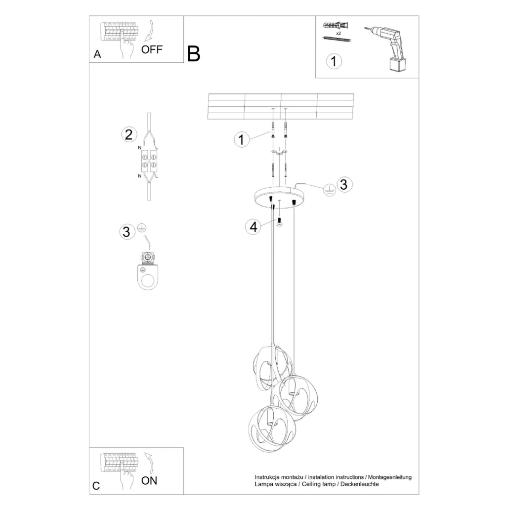 Lampadario sospeso rotondo bianco FINARA Pure Lume 3xE27