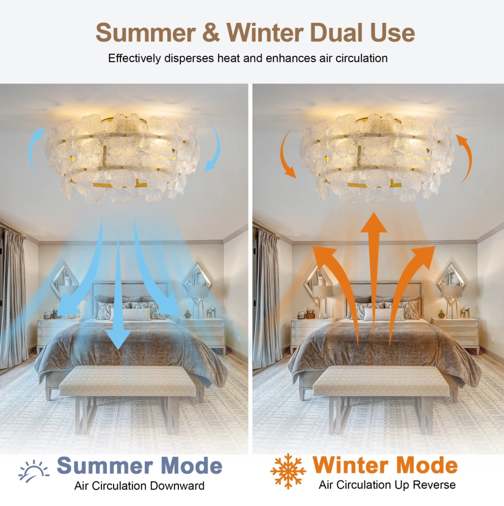 Ventilatore da soffitto a incasso con luce in vetro cristallo 55 cm; oro; in vetro e metallo