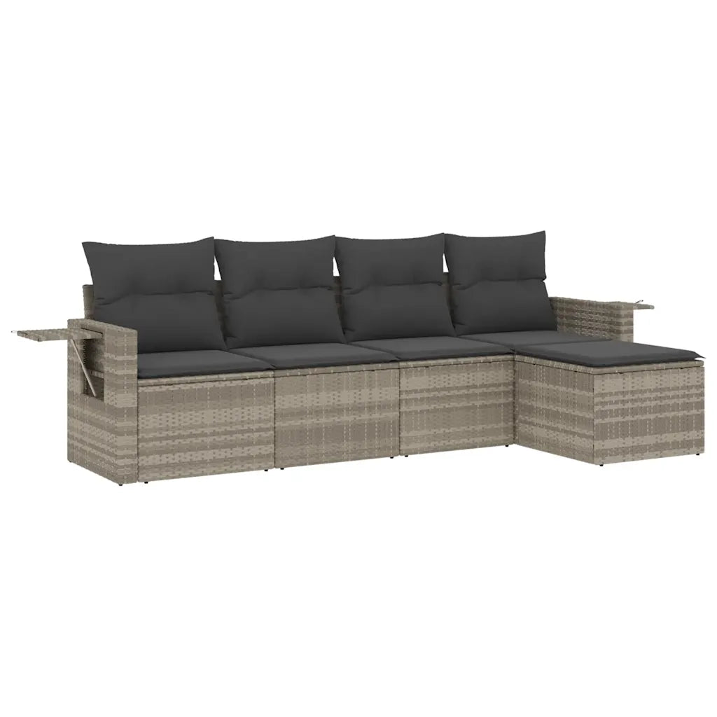 Set Divano da Giardino 5pz | Set Salotto da Giardino con Cuscini Grigio Chiaro Polyrattan